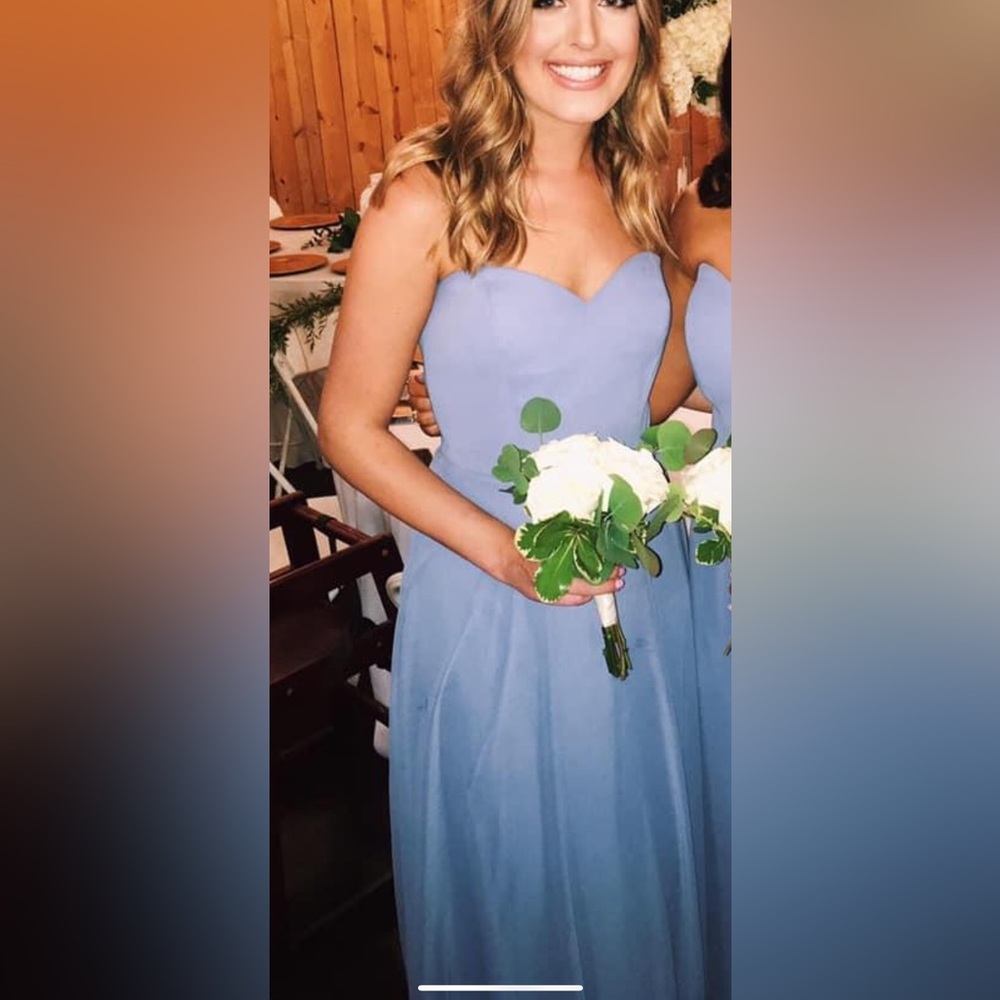 After Six - Style #1504 - Lux Chiffon
Strapless Sweetheart Gown in Larkspur Blue